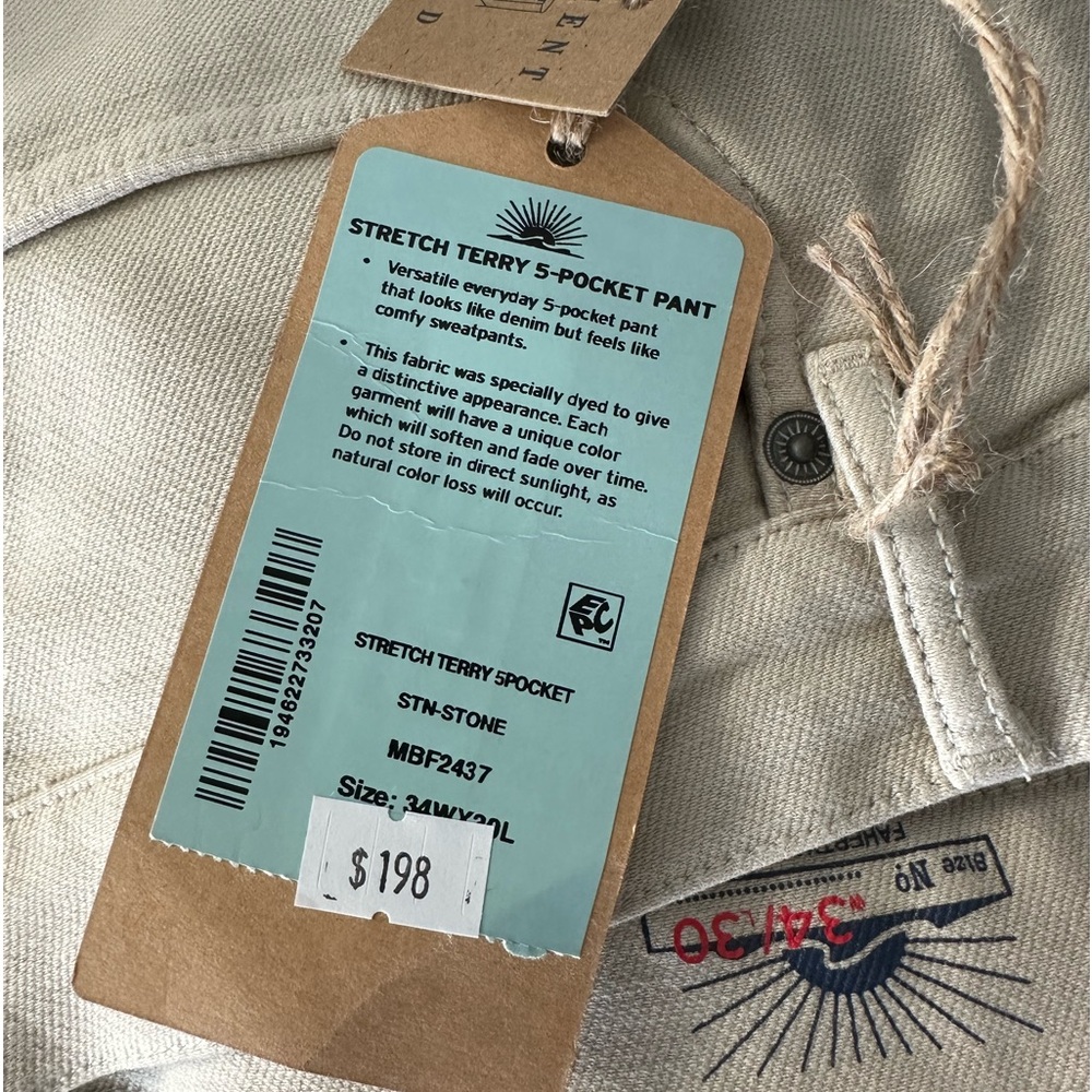 Faherty Stretch Terry 5-Pocket Pant Stone 34W/30L NWT - Picture 2 of 5